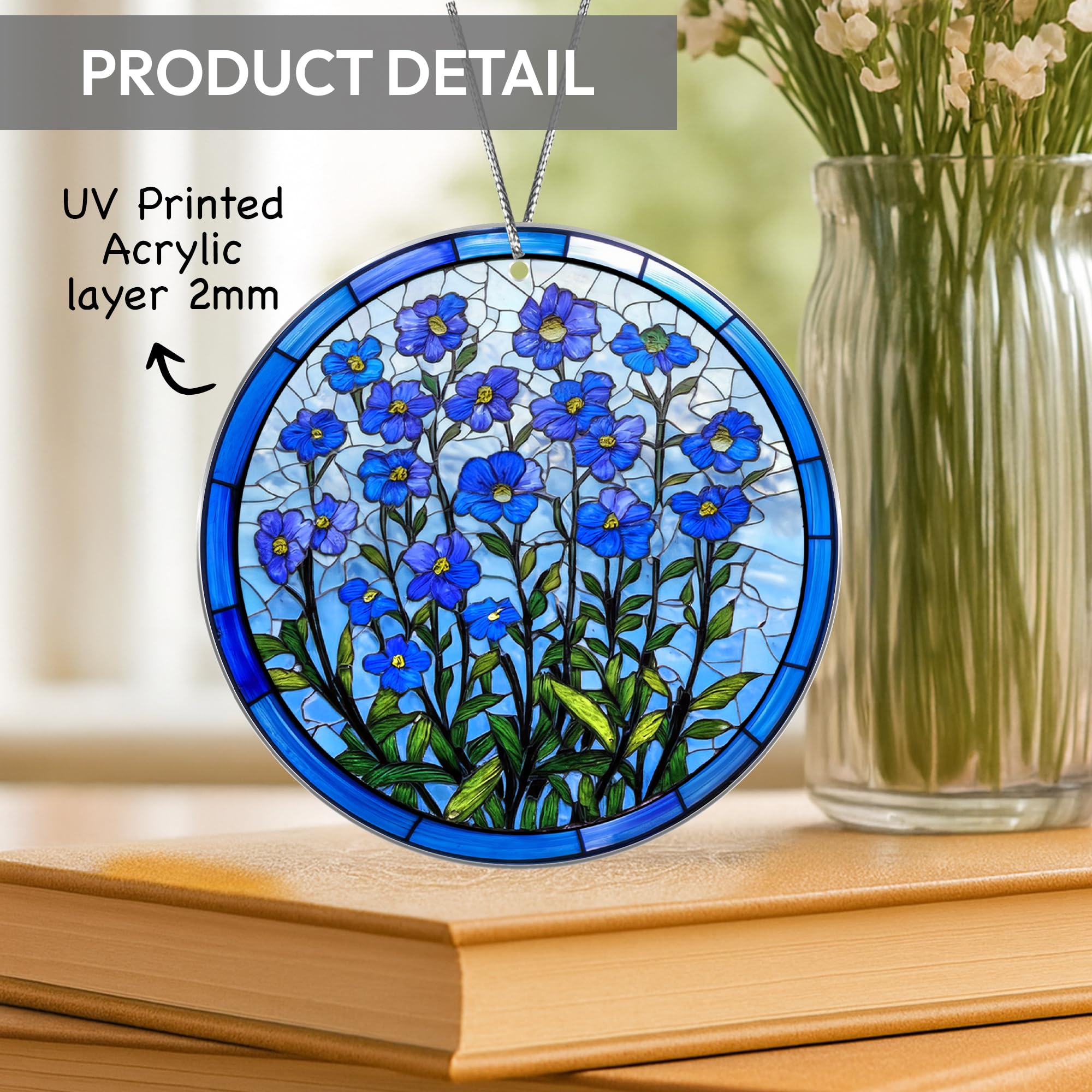 Memorial suncatcher featuring forget me not flowers