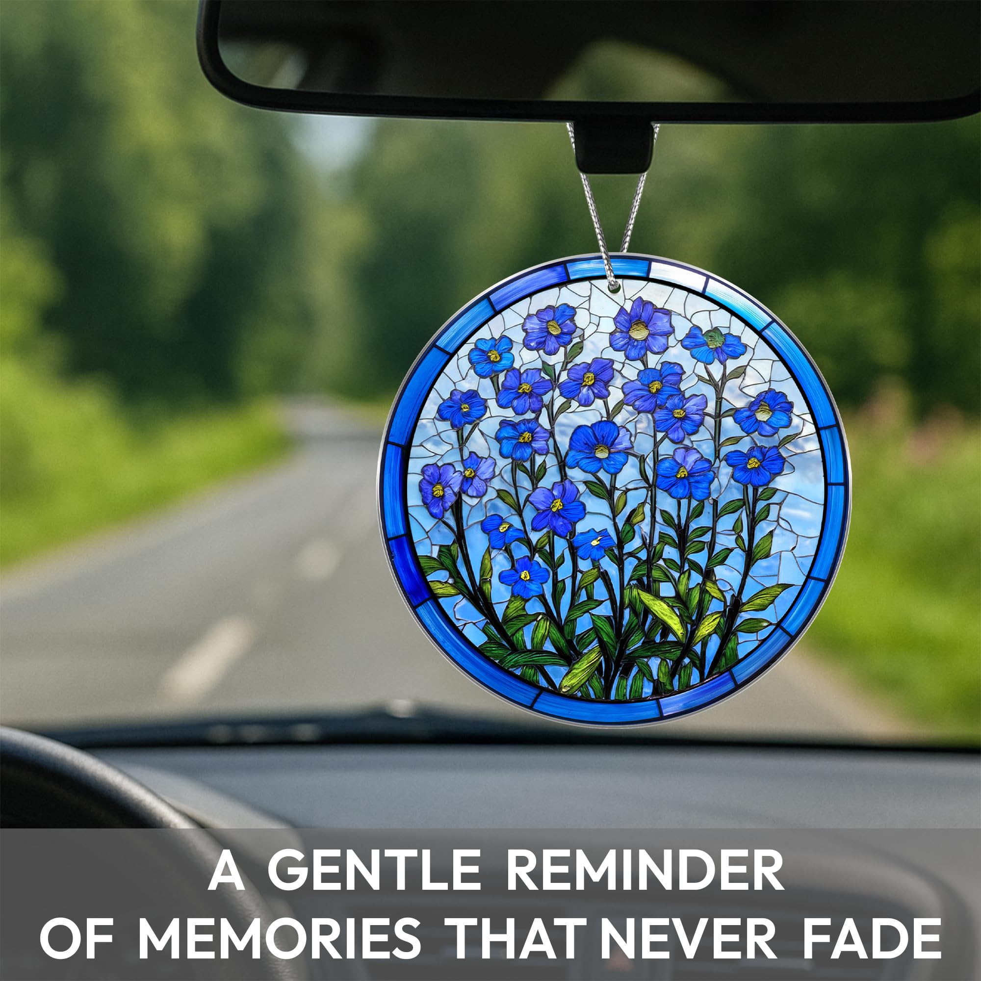 Sympathy ornament forget me not flowers in stained glass look