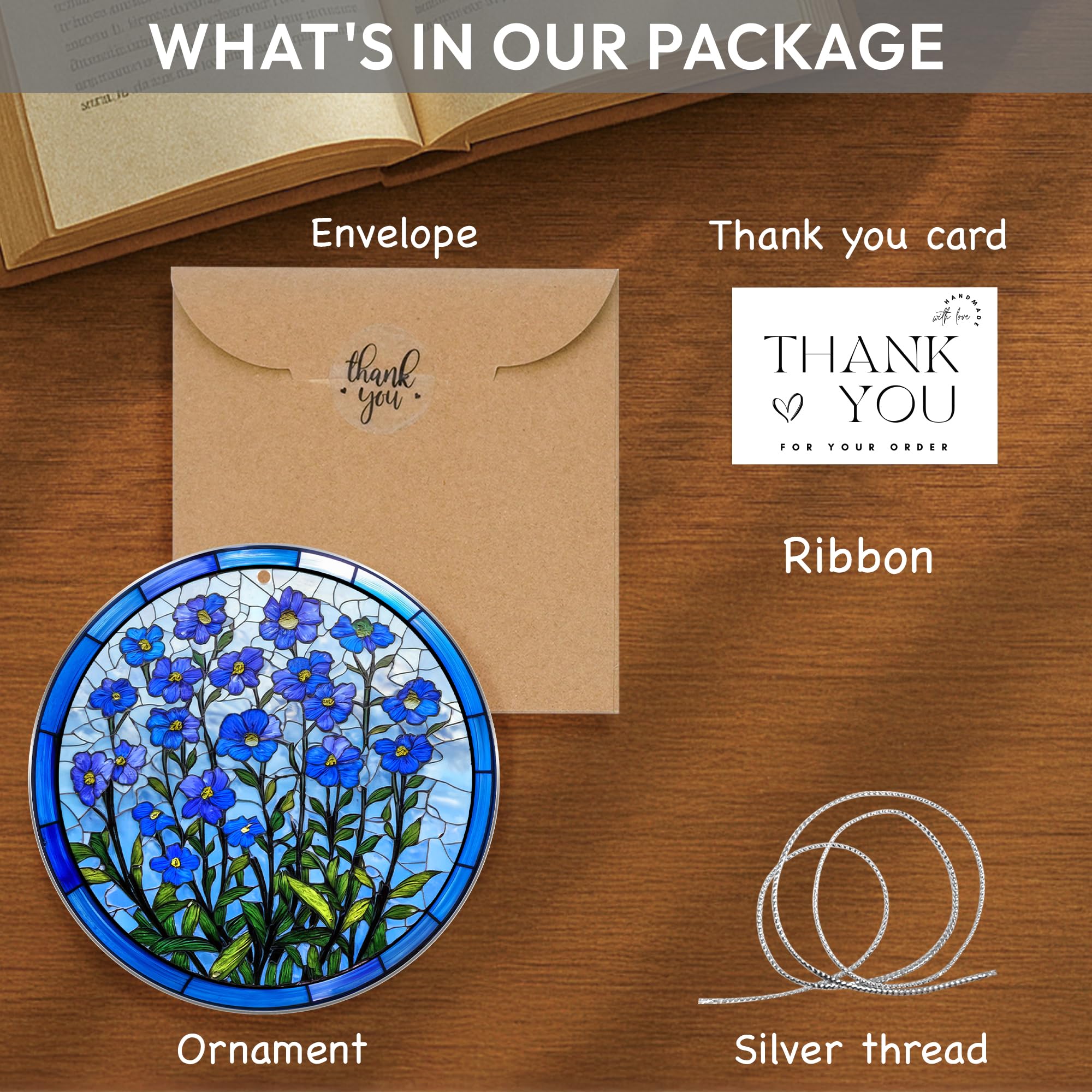 Blue floral suncatcher forget me not decor for mom