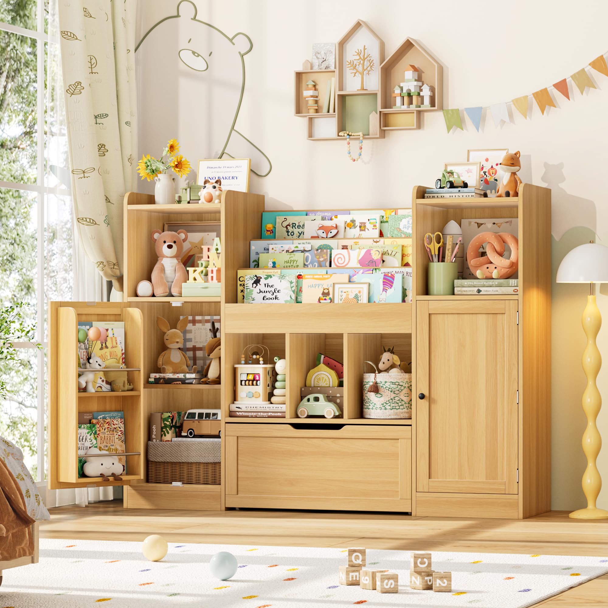 Nine cozy storage cubbies in FOTOSOK toy organizer