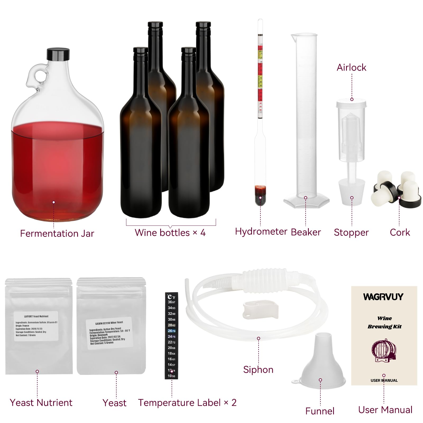 Four 34oz wine bottles included in kit