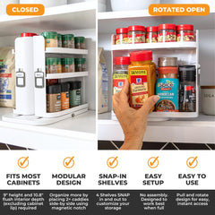 Pull rotate access cabinet organizer in use