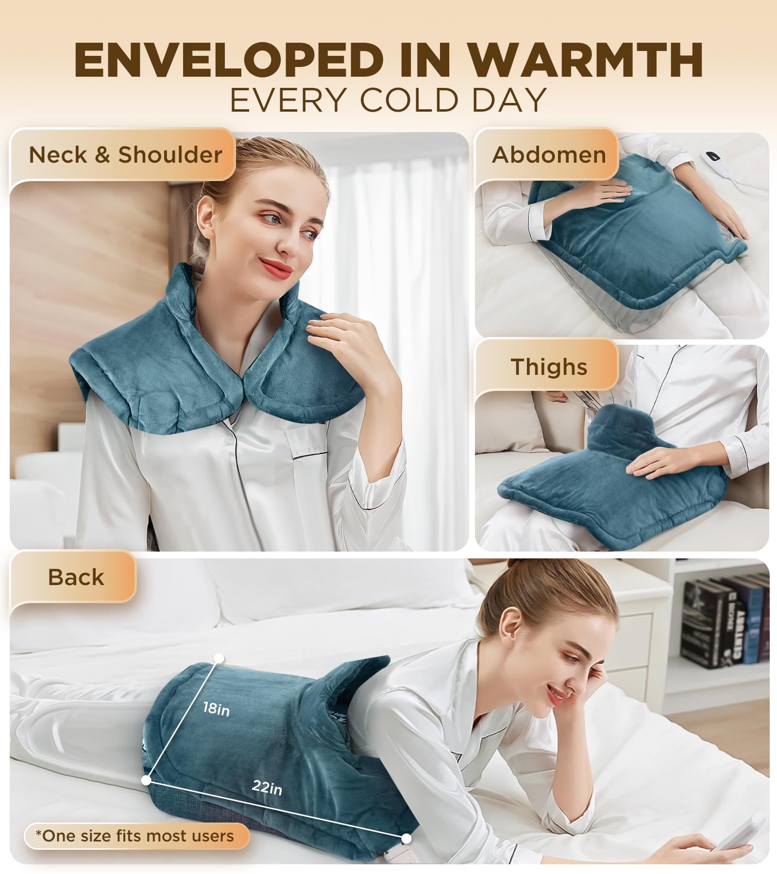 Four auto-off timer options on heating pad