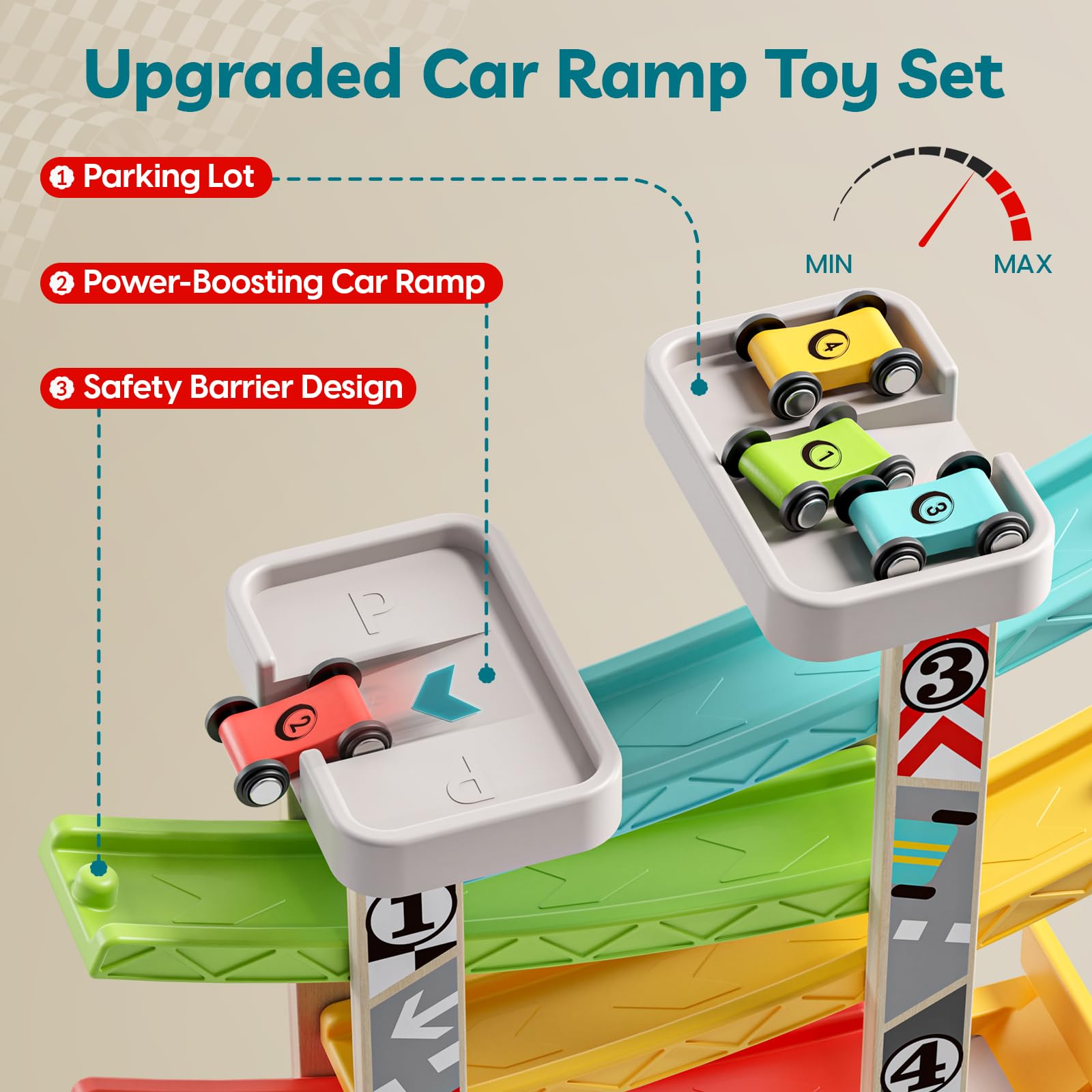 Cars labeled with numbers and colors for learning