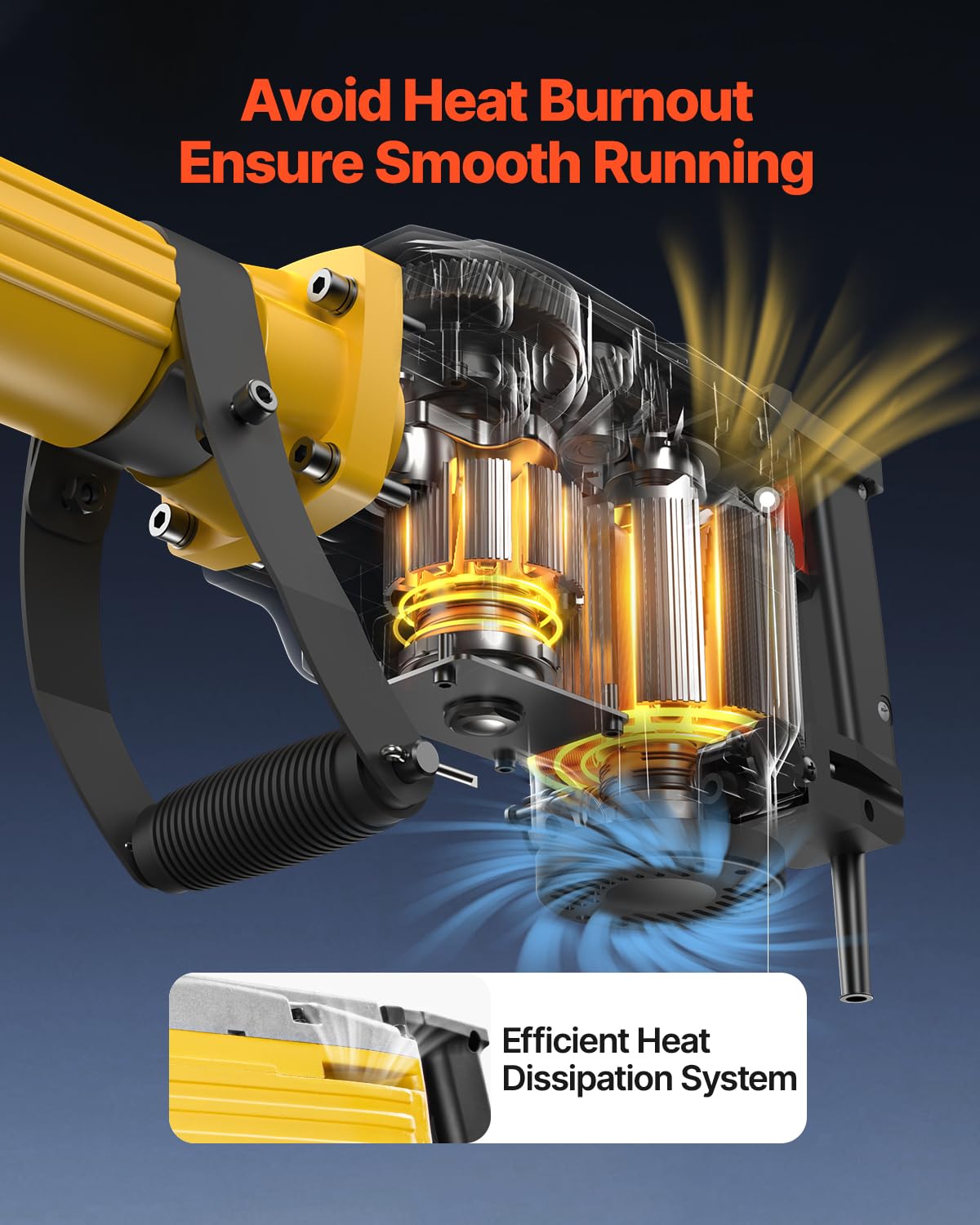 D shaped rear handle absorbs vibration for comfort