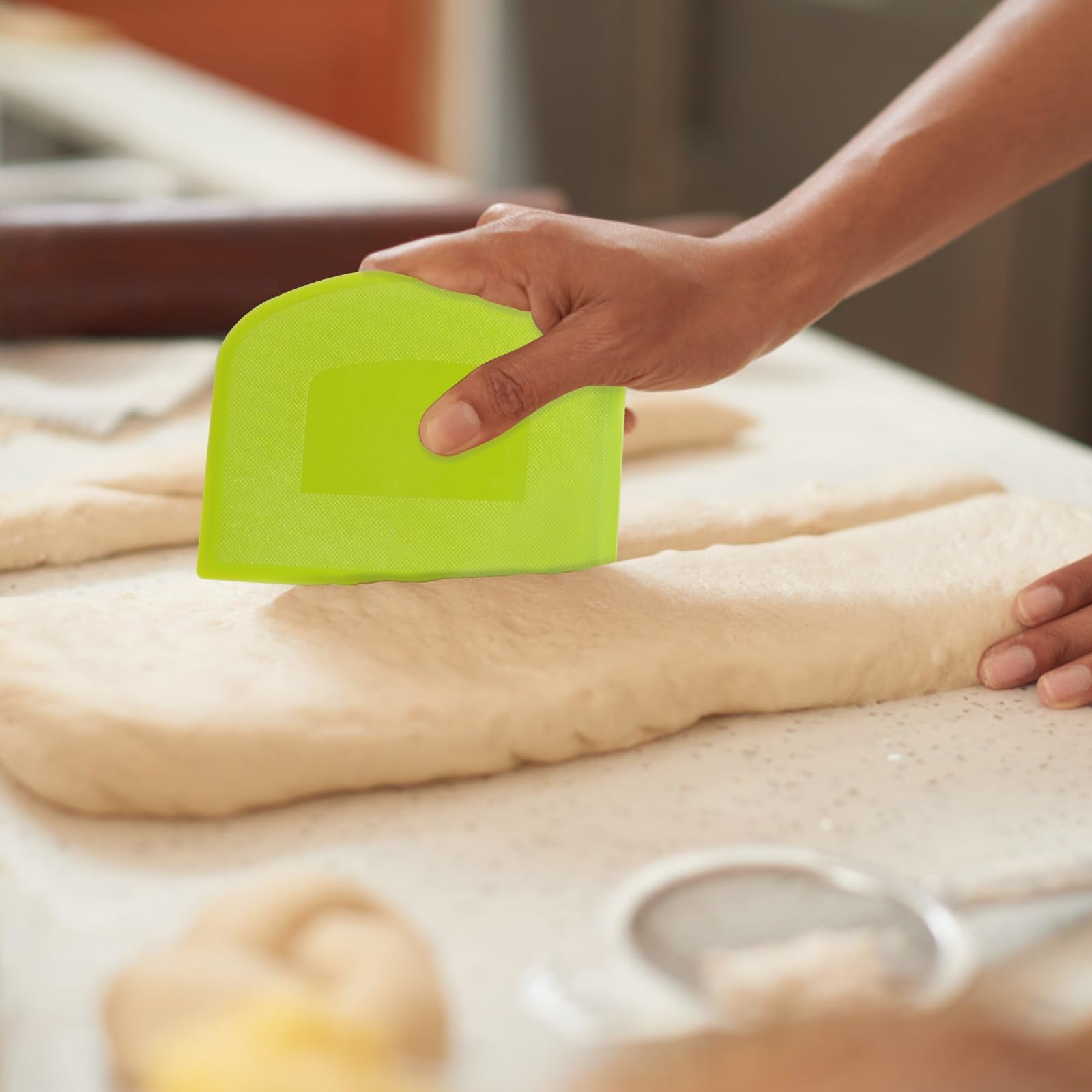 Color coded dough scrapers white pink green orange