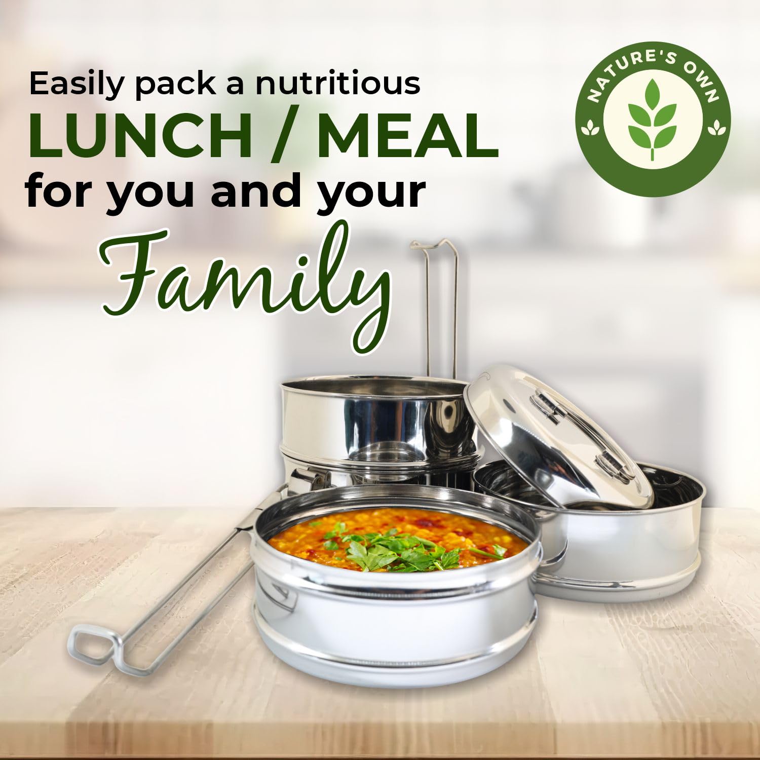 Plastic-free stainless steel tiffin lunch box alternative packaging