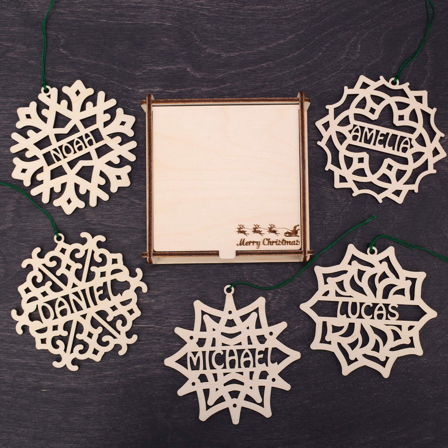 Ornament showing gift box packaging for holiday gifting