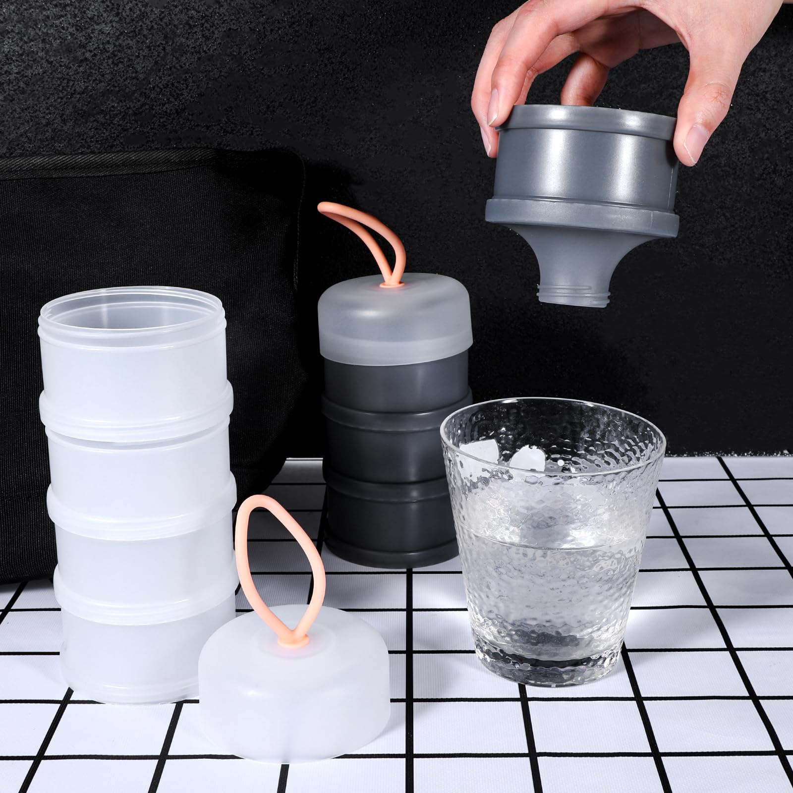Portable four-layer protein powder dispenser 4 oz per layer