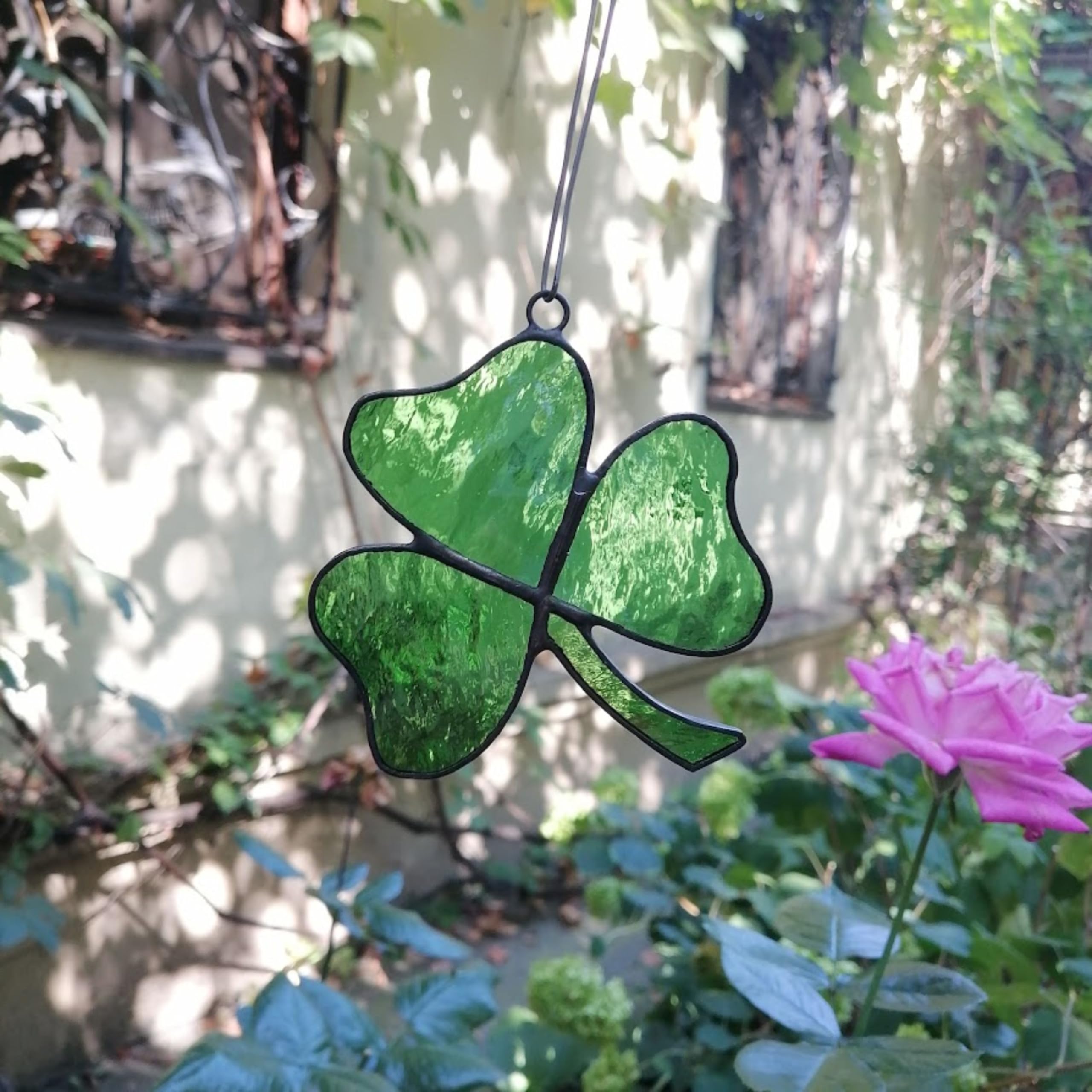 Copper foil Tiffany style four leaf clover ornament