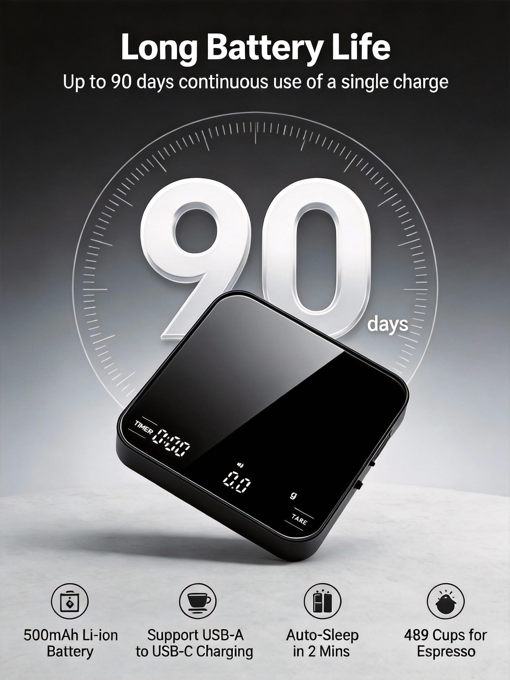 LED touchscreen display on Mini Coffee Scale Digital