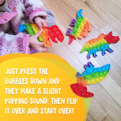 Four-pack dinosaur toy set packaging and bubbles