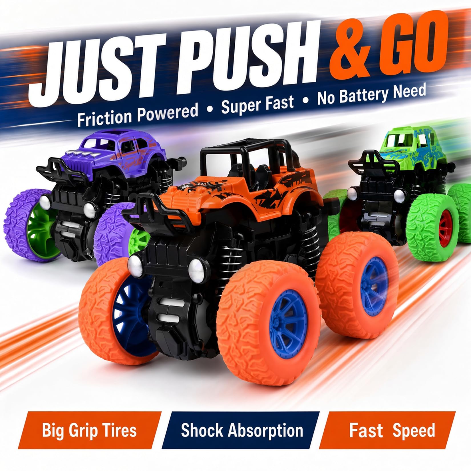 Four-pack pull back cars for toddlers in action