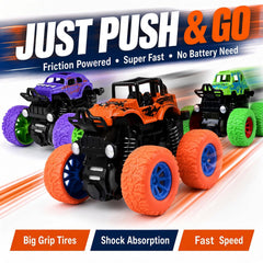 Four-pack pull back cars for toddlers in action