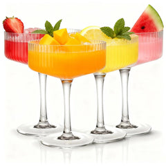 Four piece ribbed coupe glasses set 10 oz