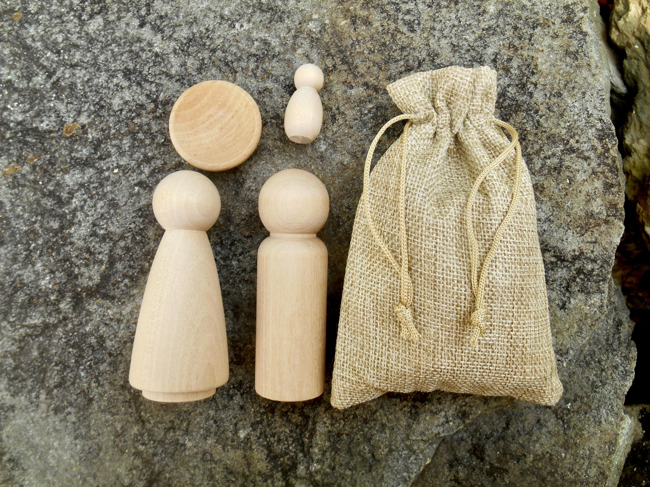 Mary Joseph Baby Jesus and manger nativity figures with blank wood pieces