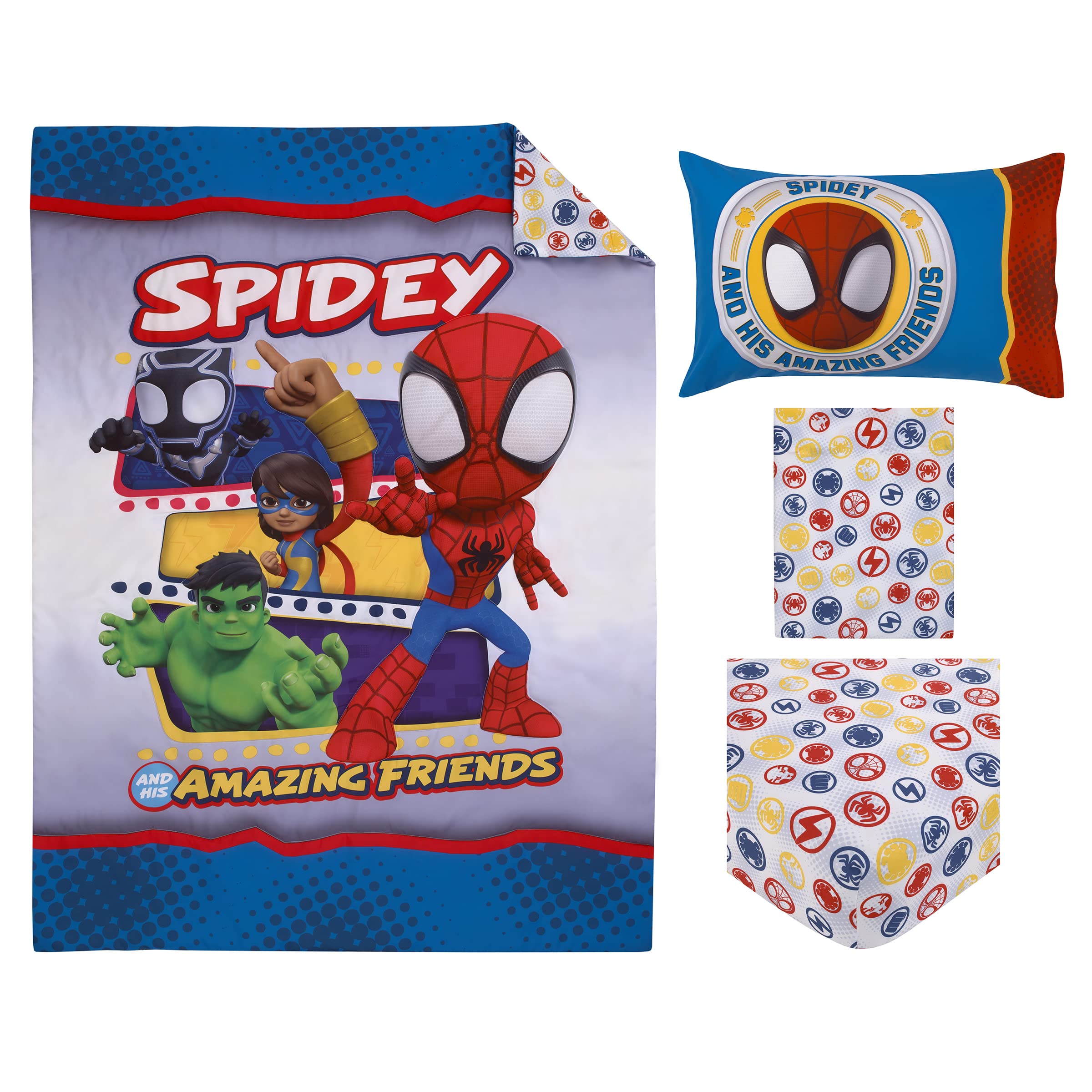Four-piece toddler bed set packaging image