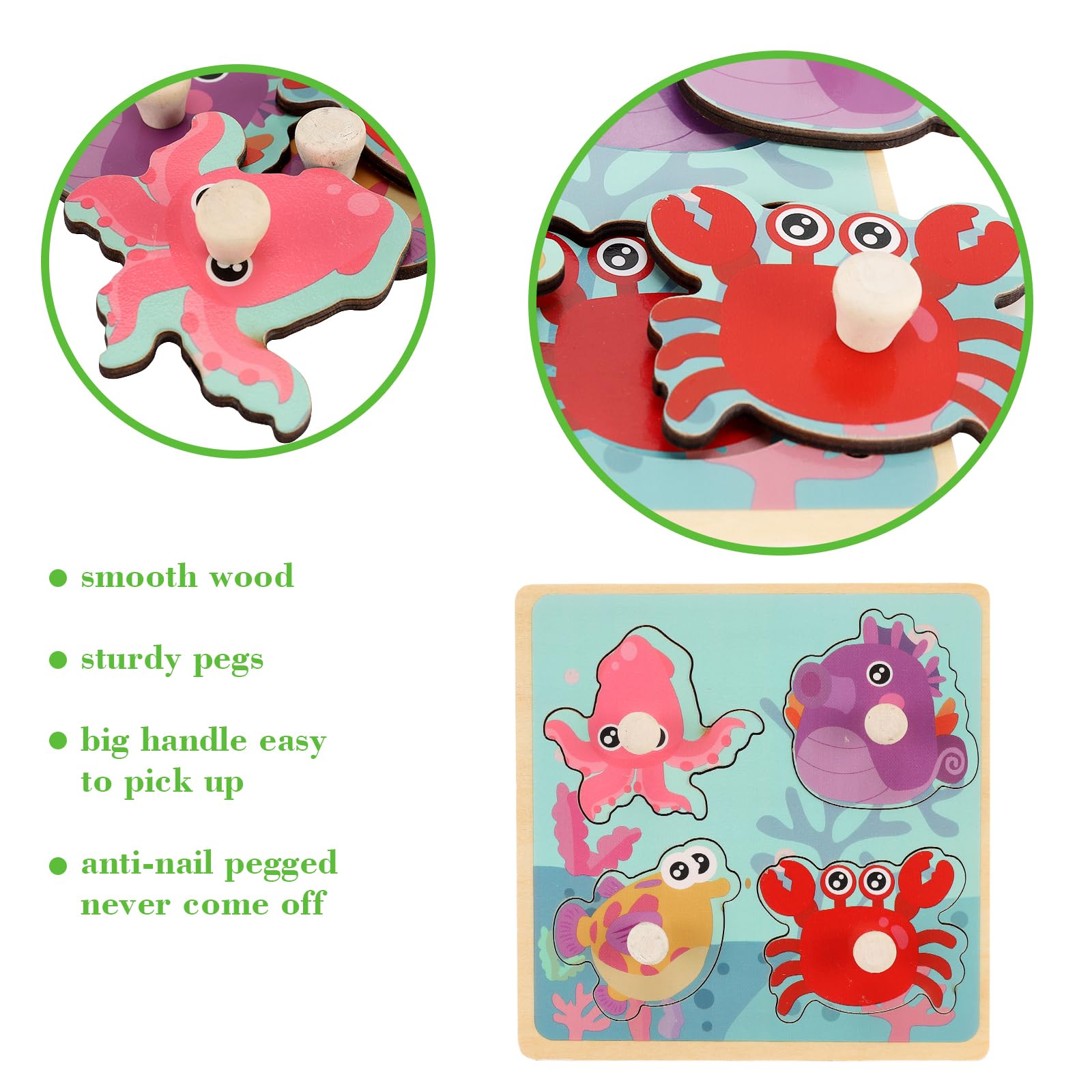 Dinosaur peg puzzle for toddlers wooden board