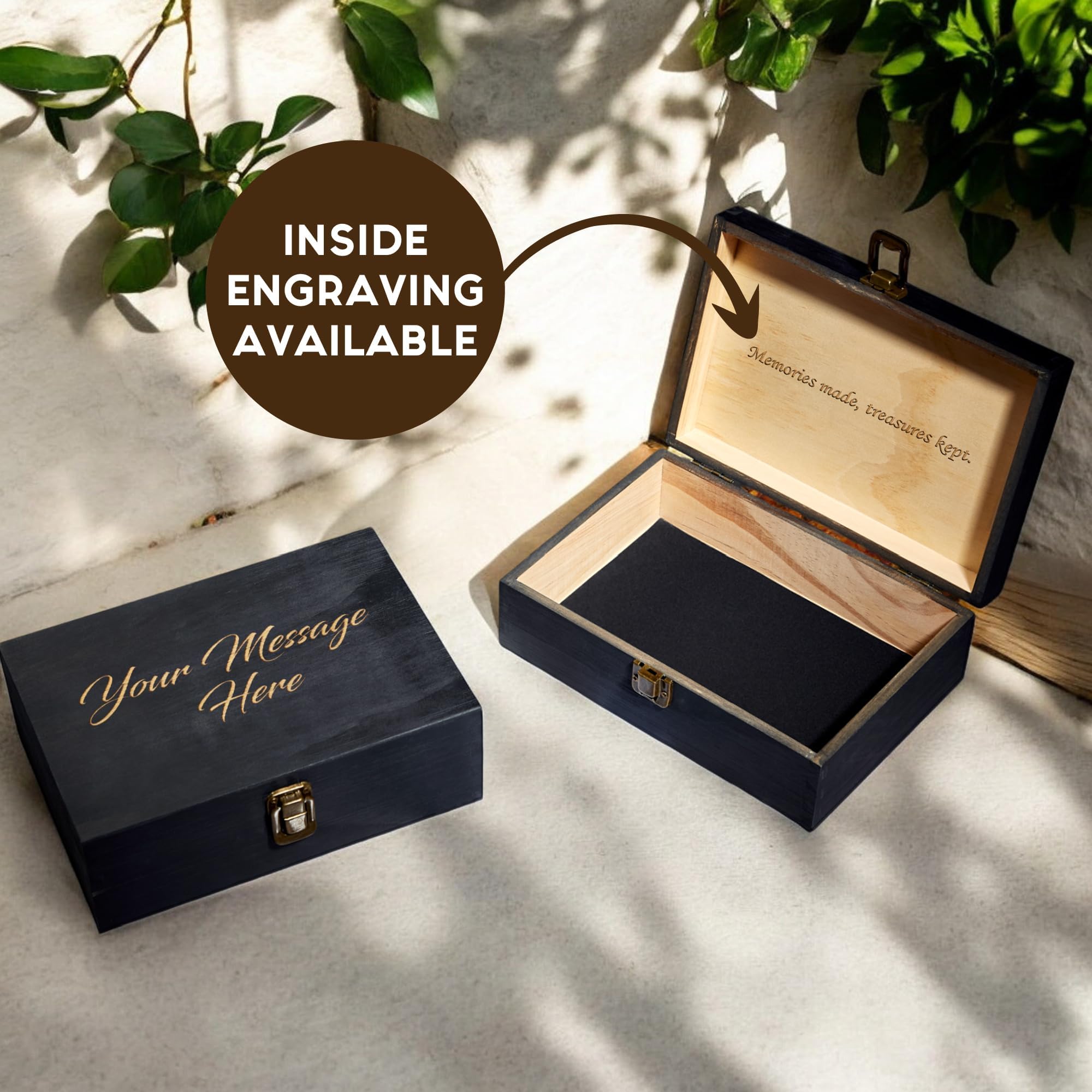 Gray wood finish keepsake box showing grain