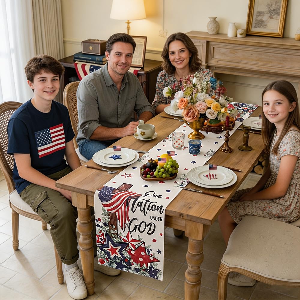 Patriotic table runner packaging and size 13x72