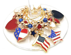 Fourth of July glass identifiers with gold tone beads