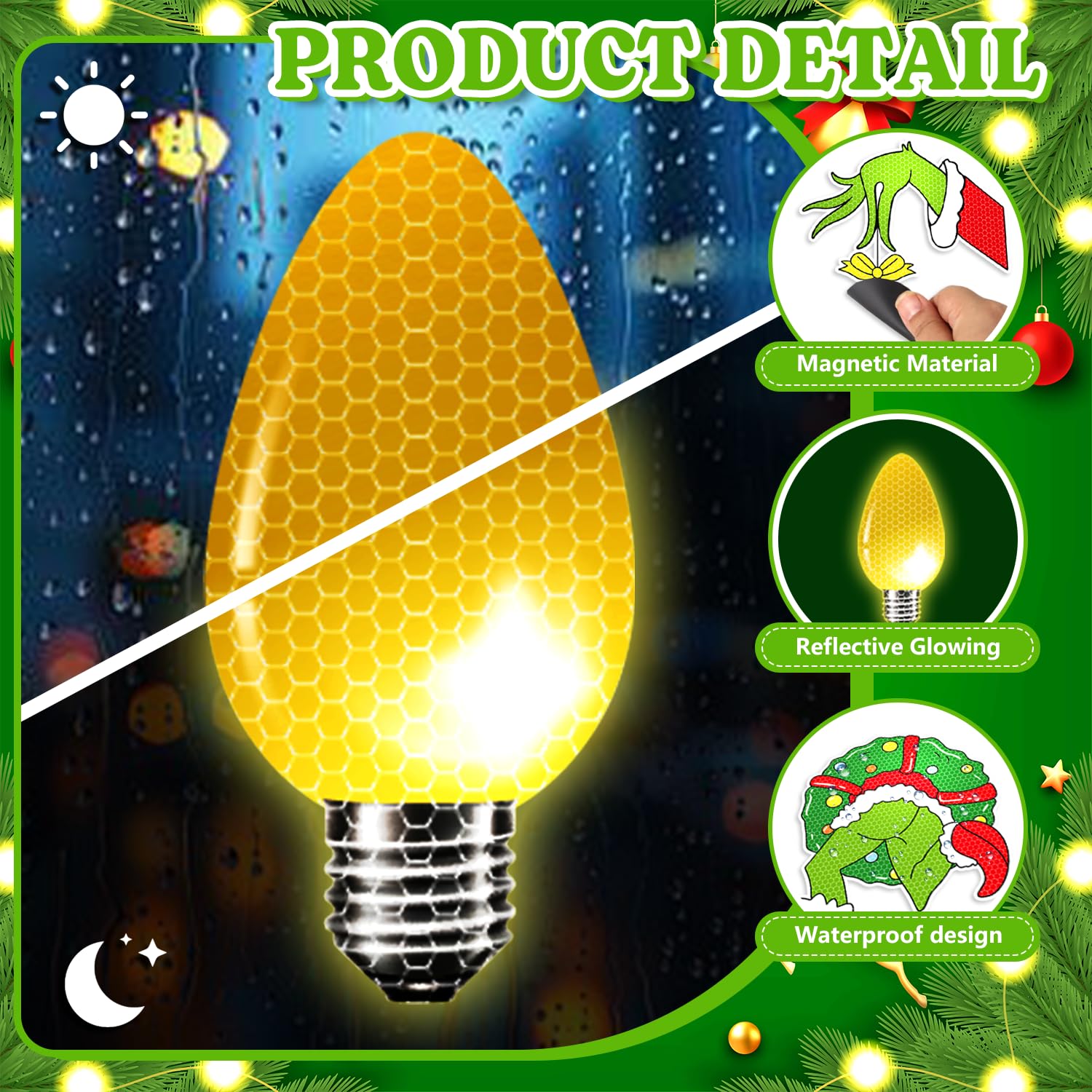 Reflective bulb magnets with magnetic wire segments for steel surfaces