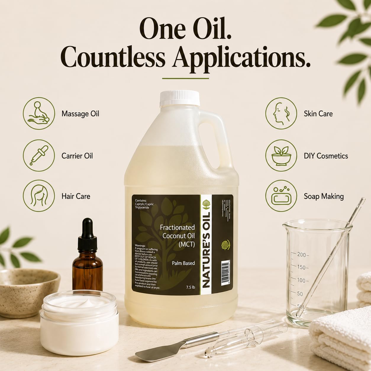 Gallon size fractionated coconut oil Nature's Oil for skin care