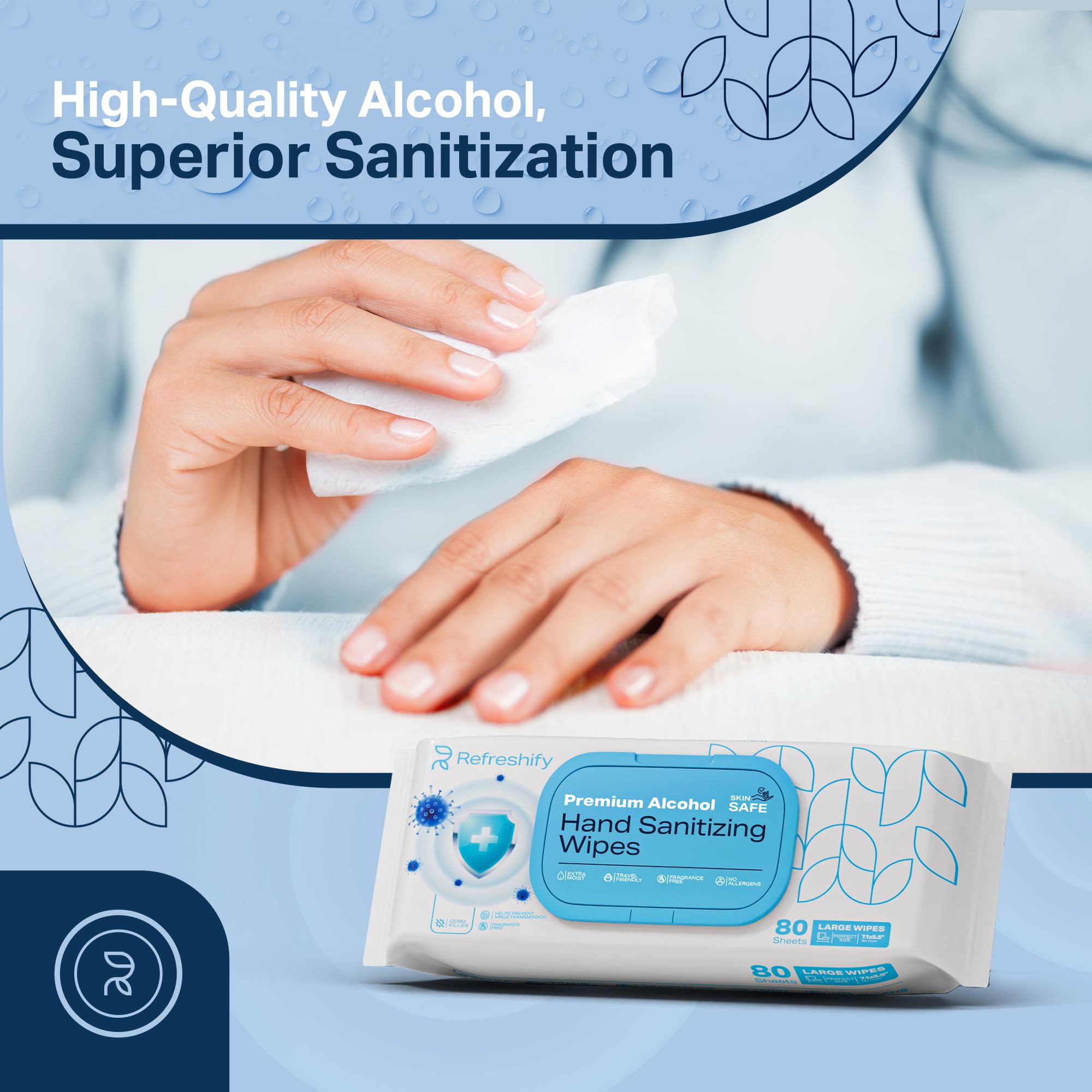 Wipes sized 7.1 by 5.5 inches