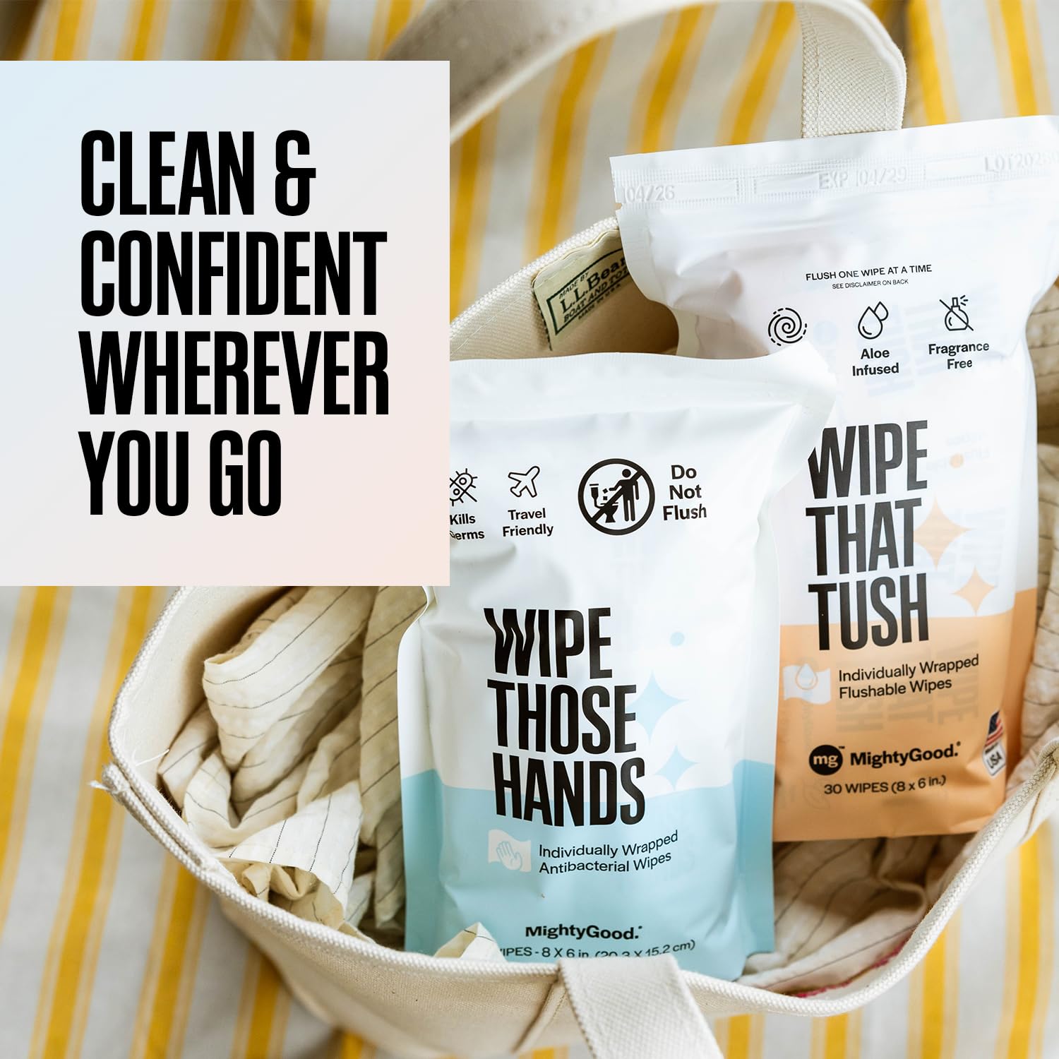 30 flushable wipes pack in the combo kit