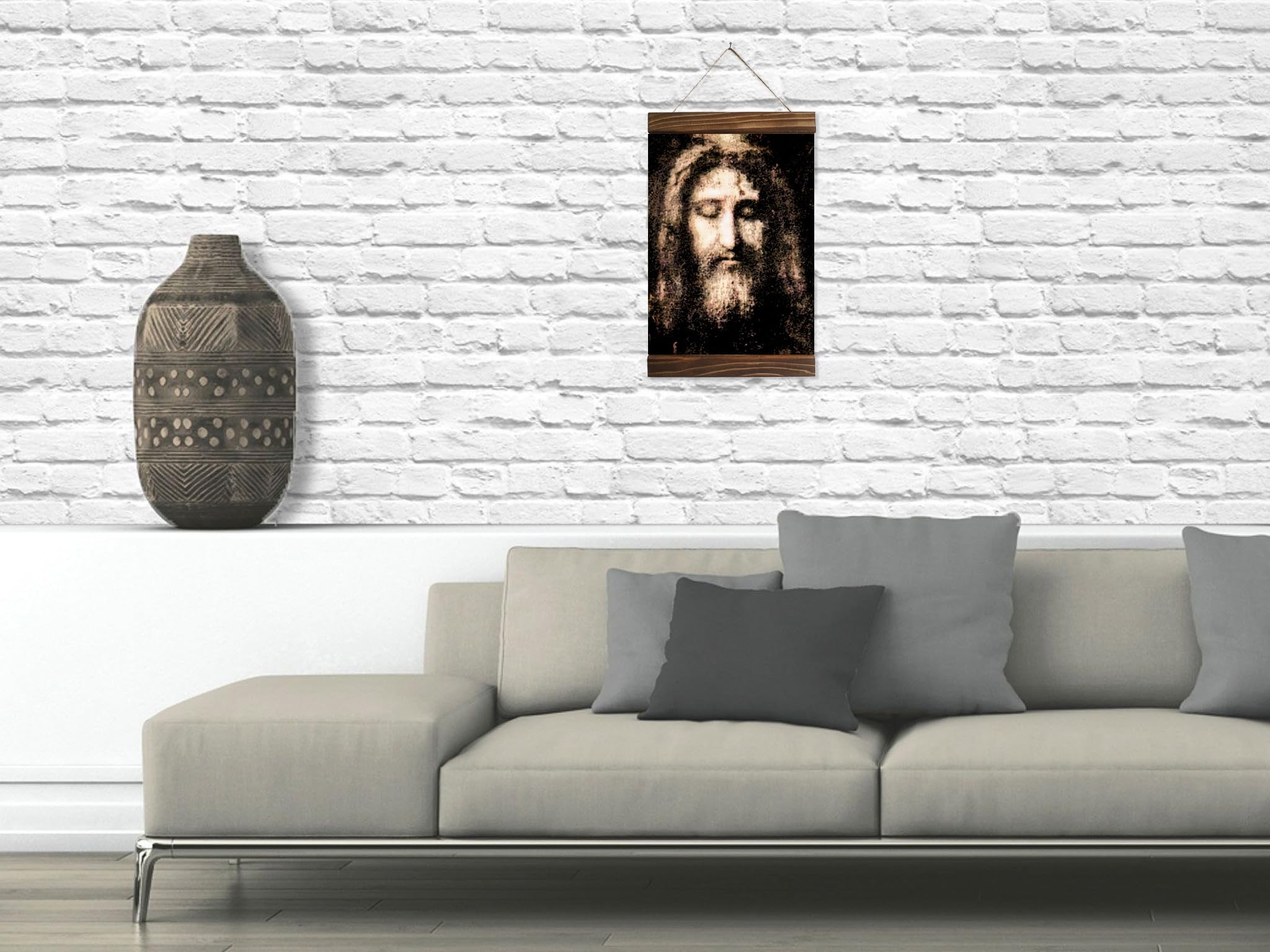 Framed Catholic wall art featuring Jesus face