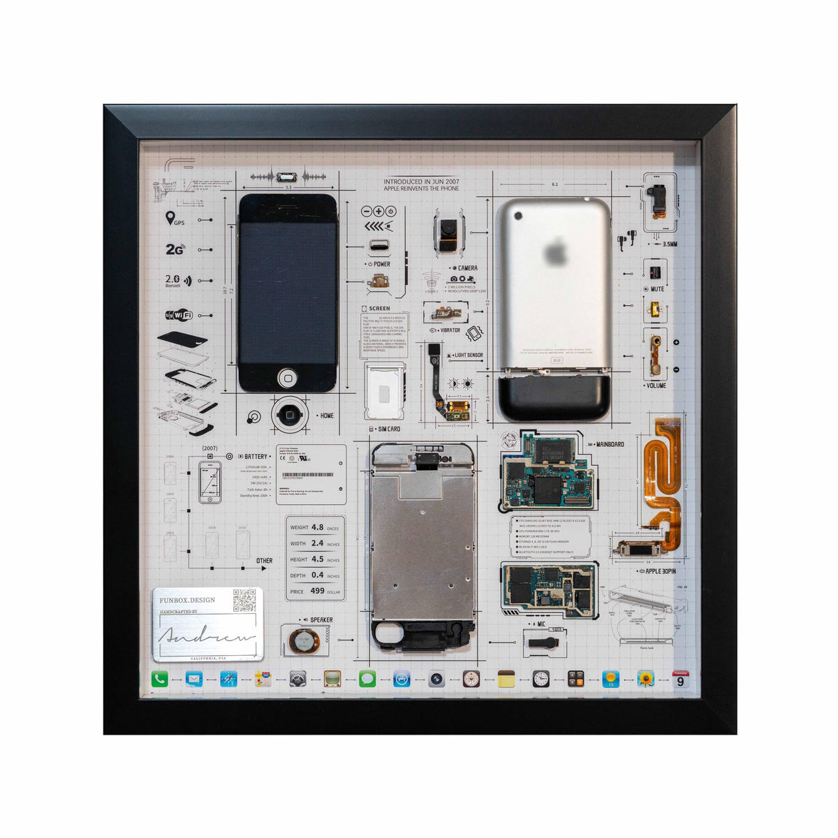 Framed Teardown Art for iPhone 1st Gen ready to hang