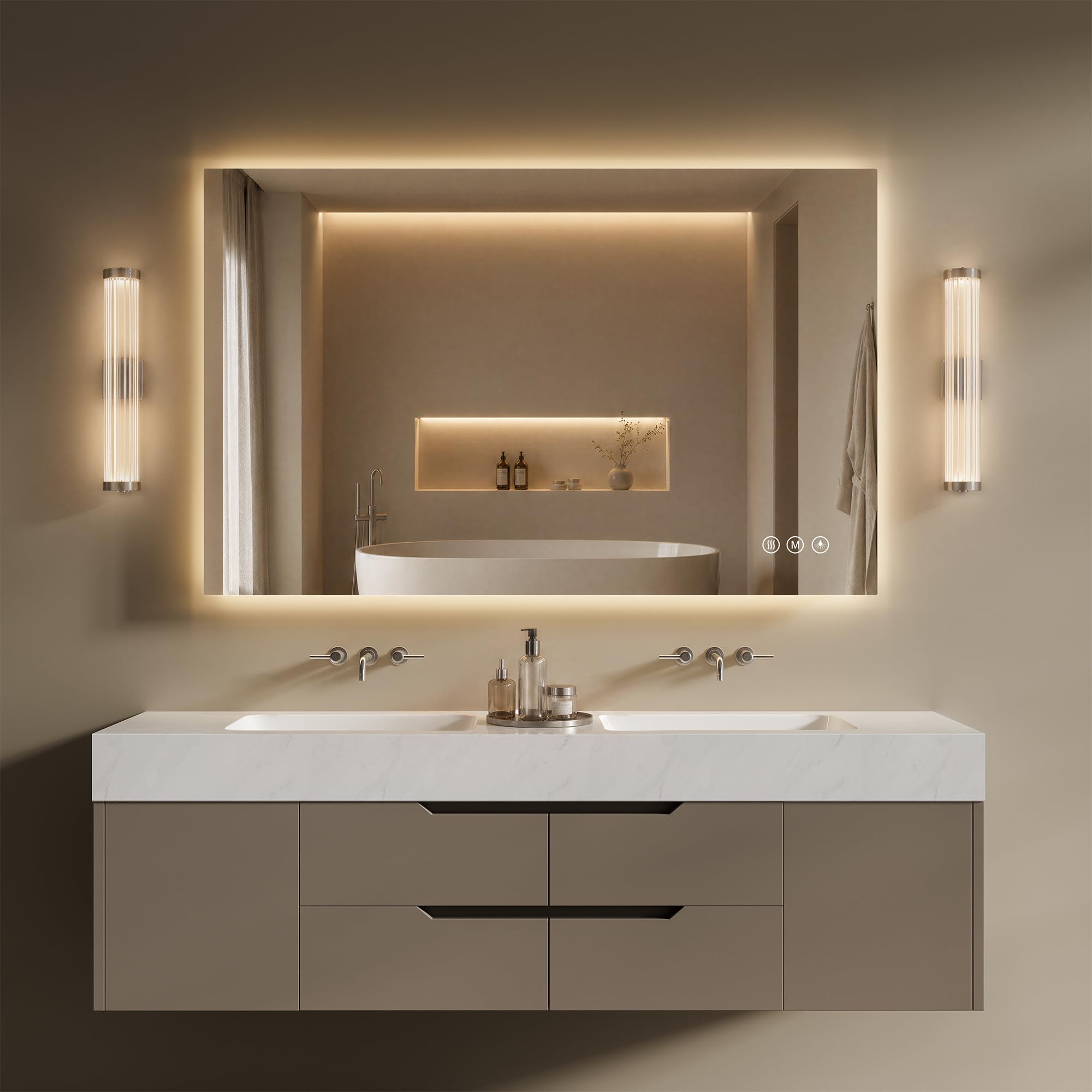 Bathroom mirror packaging and mounting hardware
