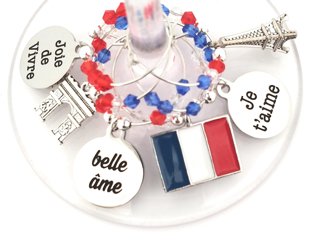 france wine charms 6 piece set displayed on card