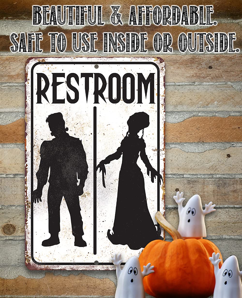 Indoor outdoor display Frankenstein Restroom sign mounted on wall