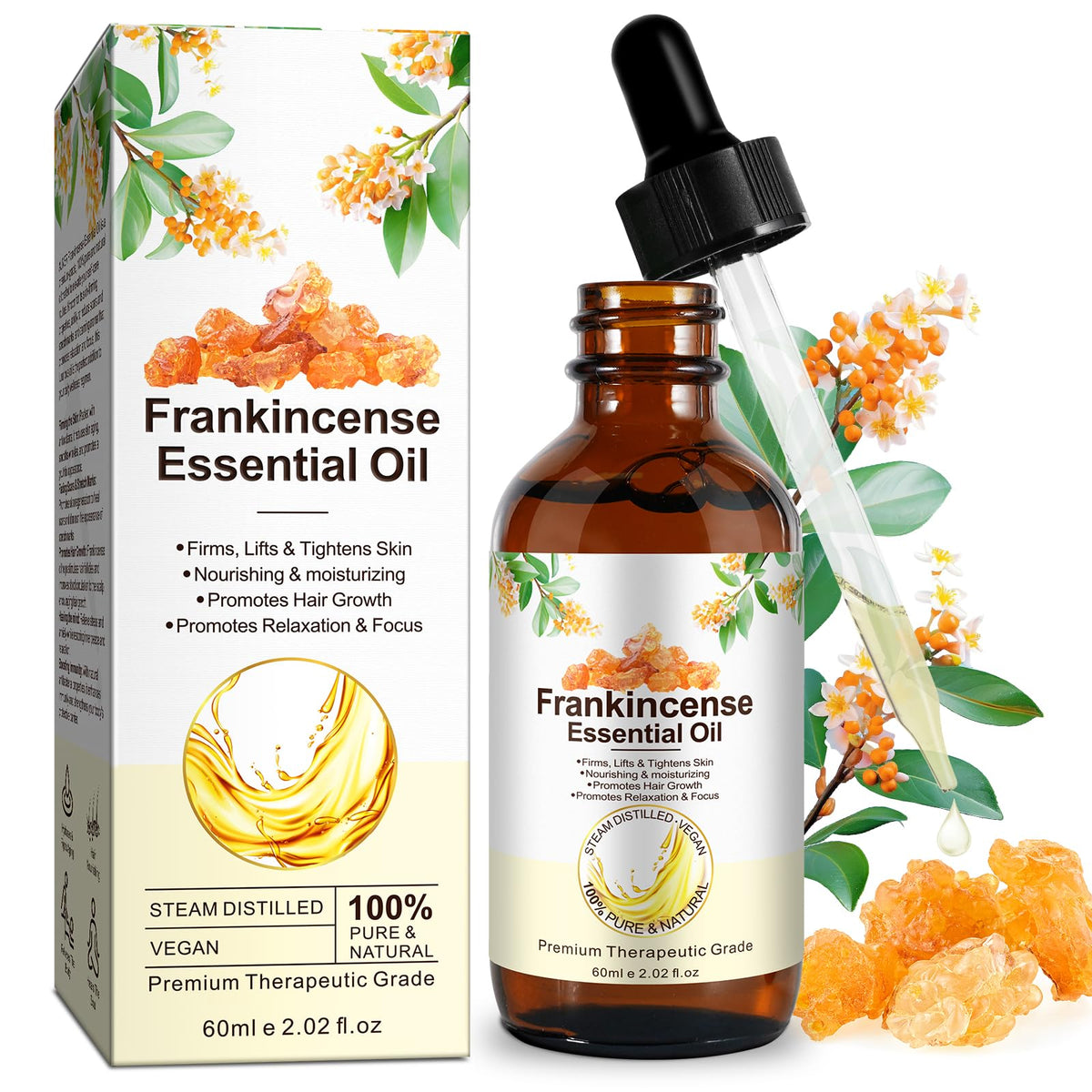 Frankincense essential oil 60ml packaging and labeling