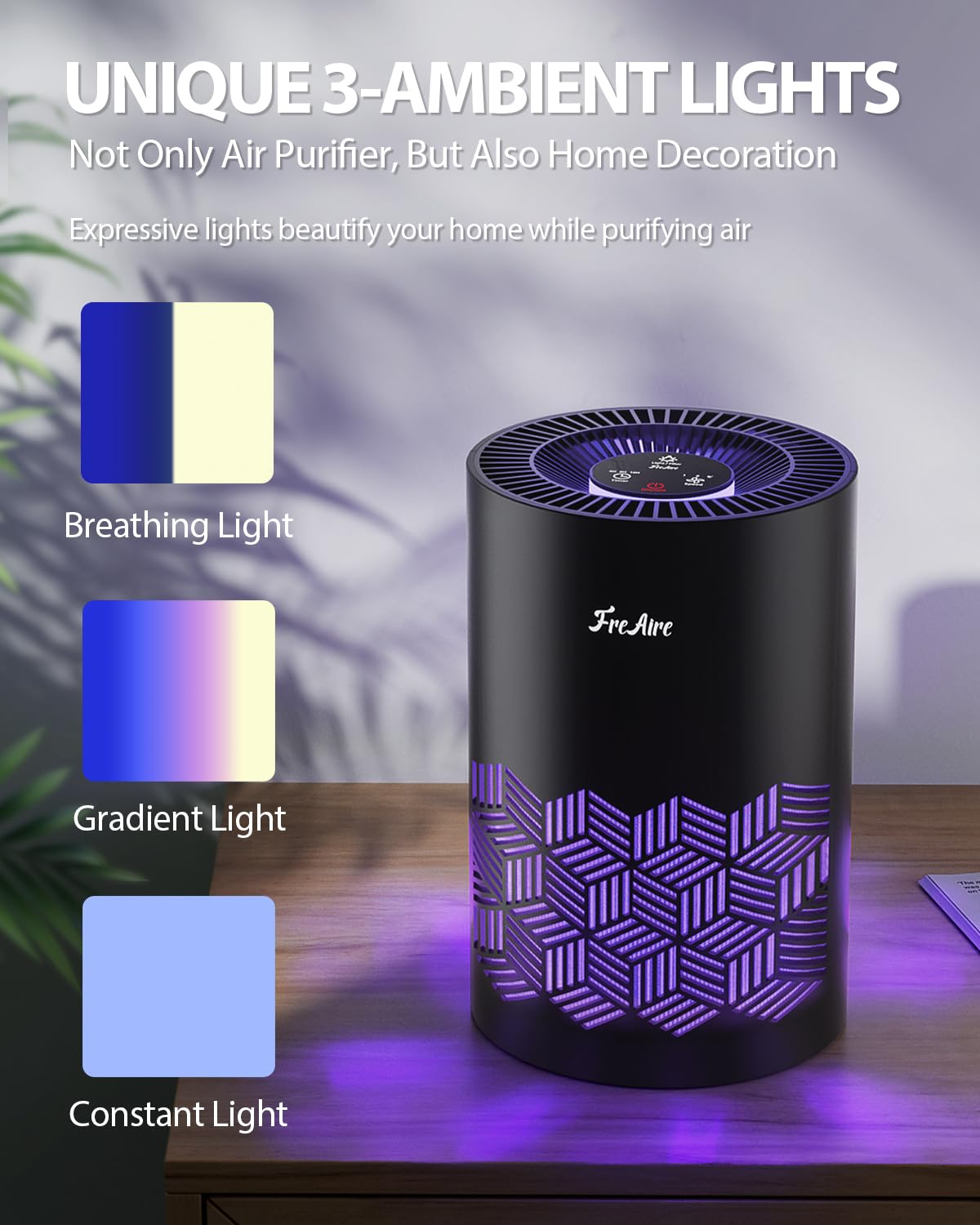 FreAire air purifier with ambient decorative lights