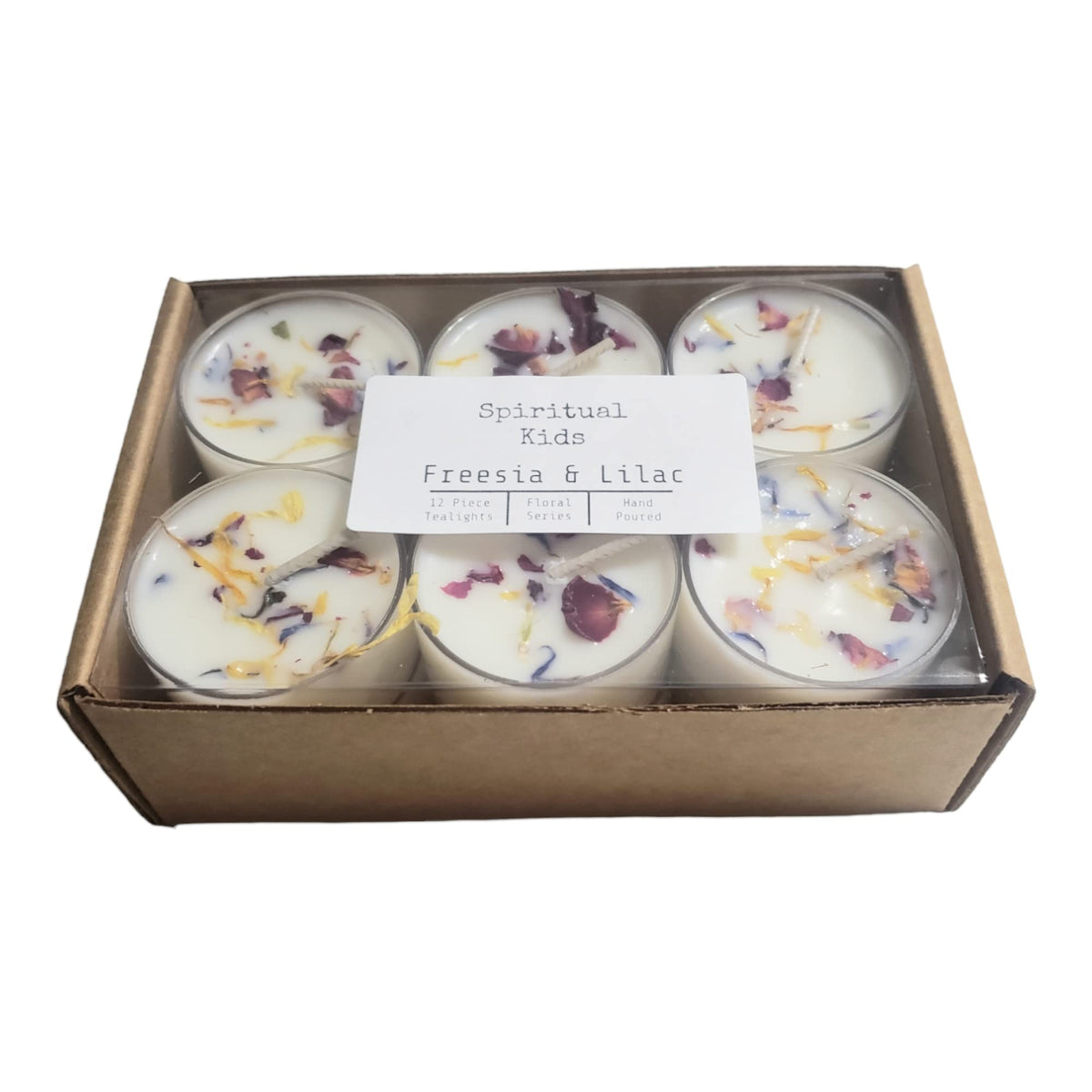 Freesia & Lilac soy tealights 12 count with dried flowers