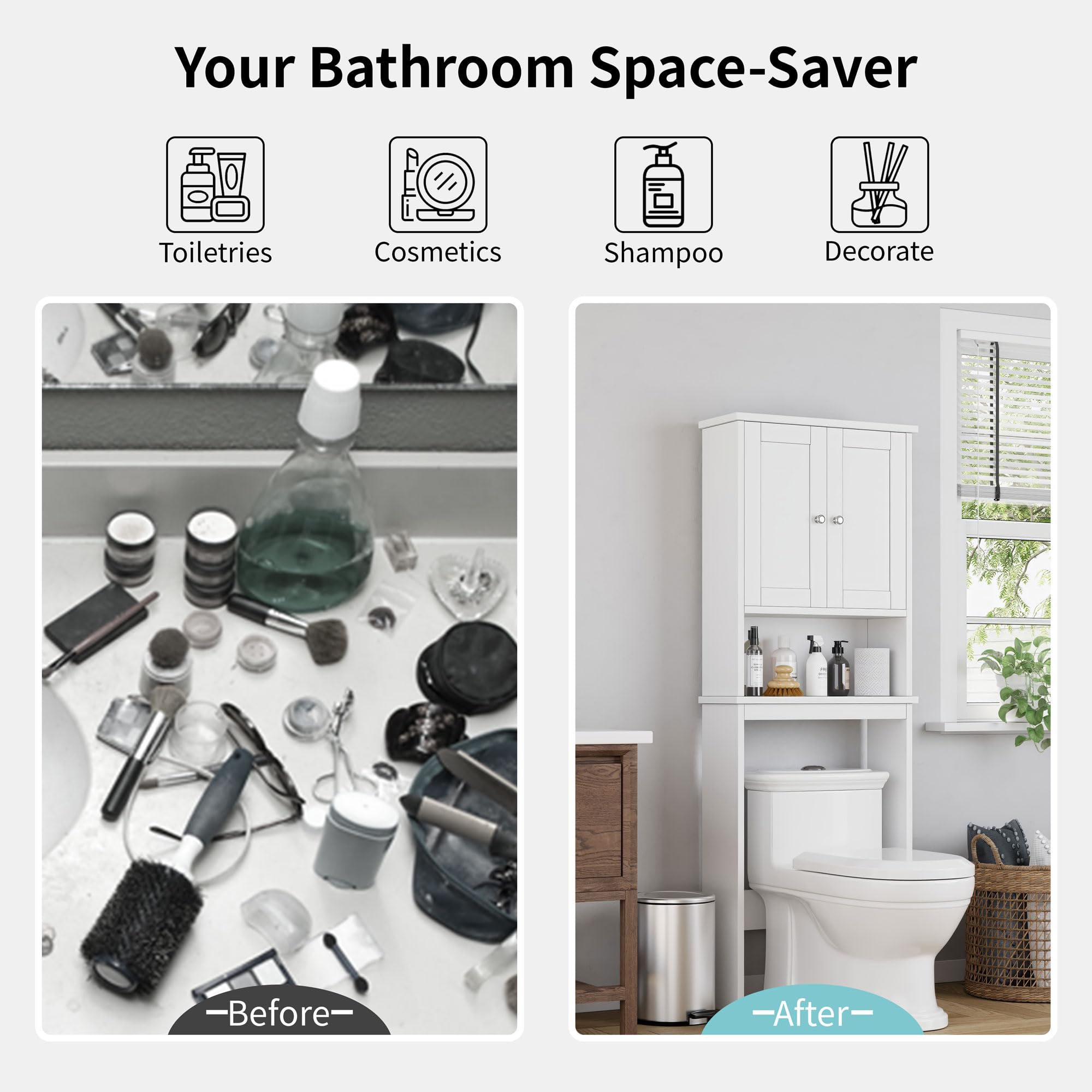 Freestanding space saver suitable for small bathrooms