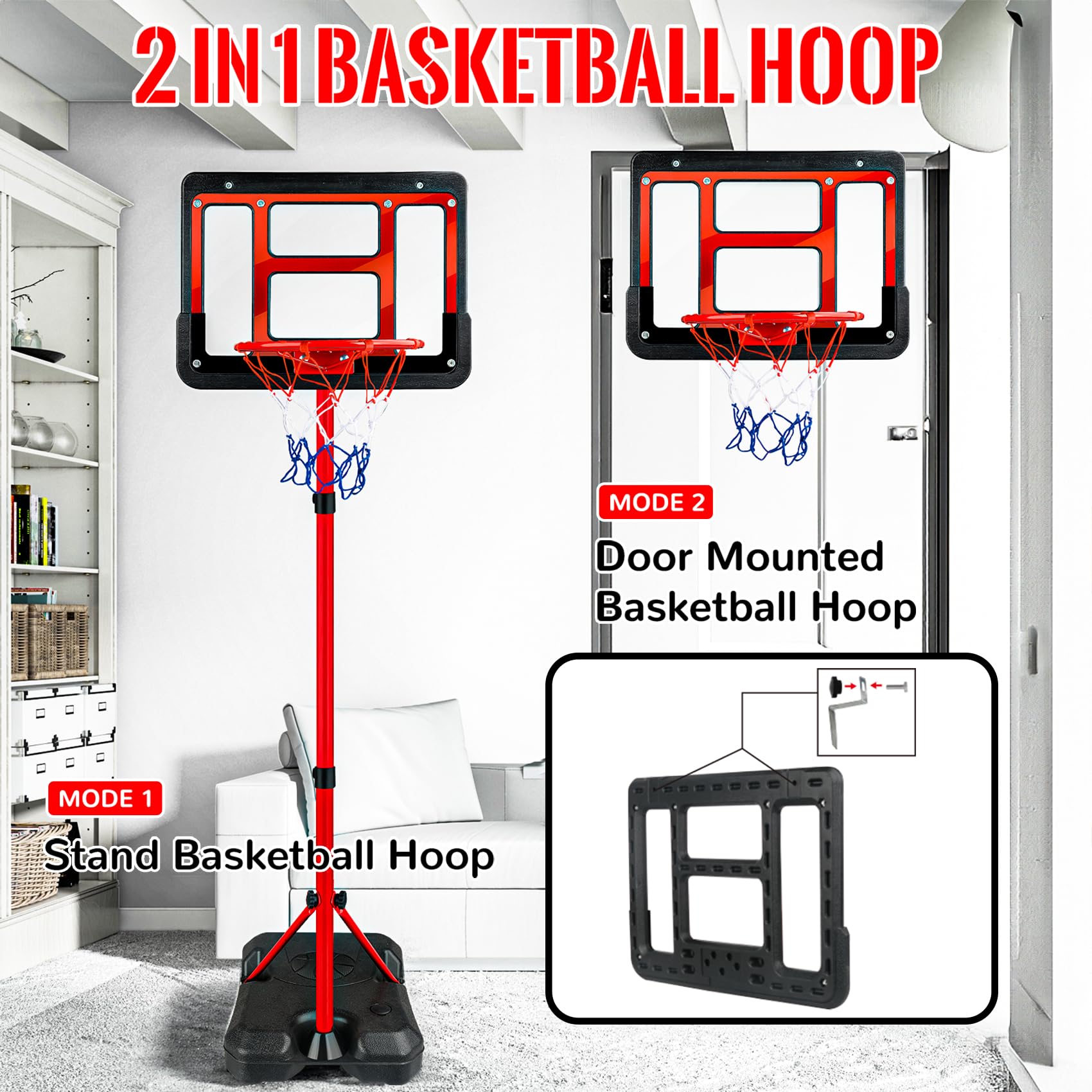 2-in-1 setup freestanding or wall mount hoop