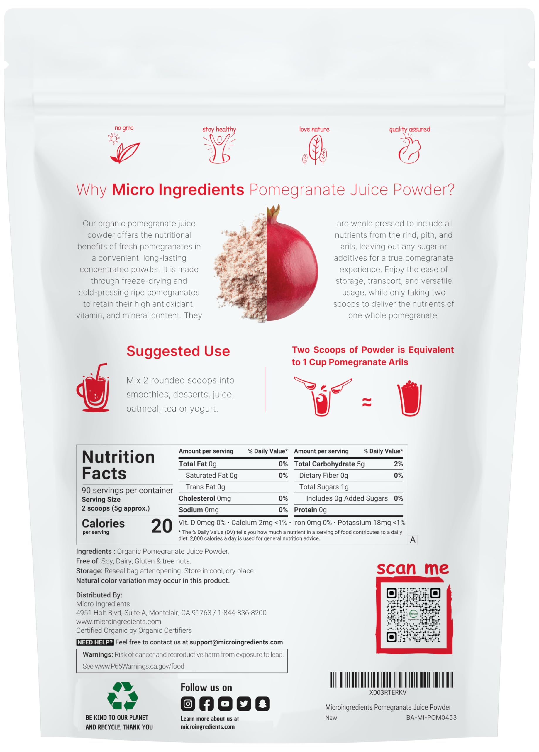 Freeze dried pomegranate powder for drinks