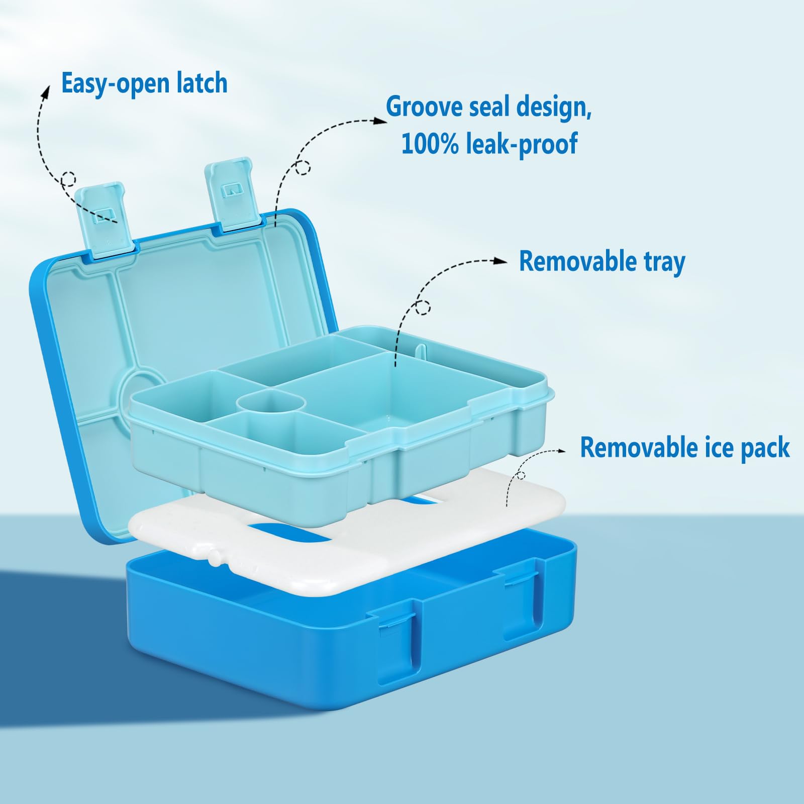 Compact lunch box with sturdy handle for school and outings