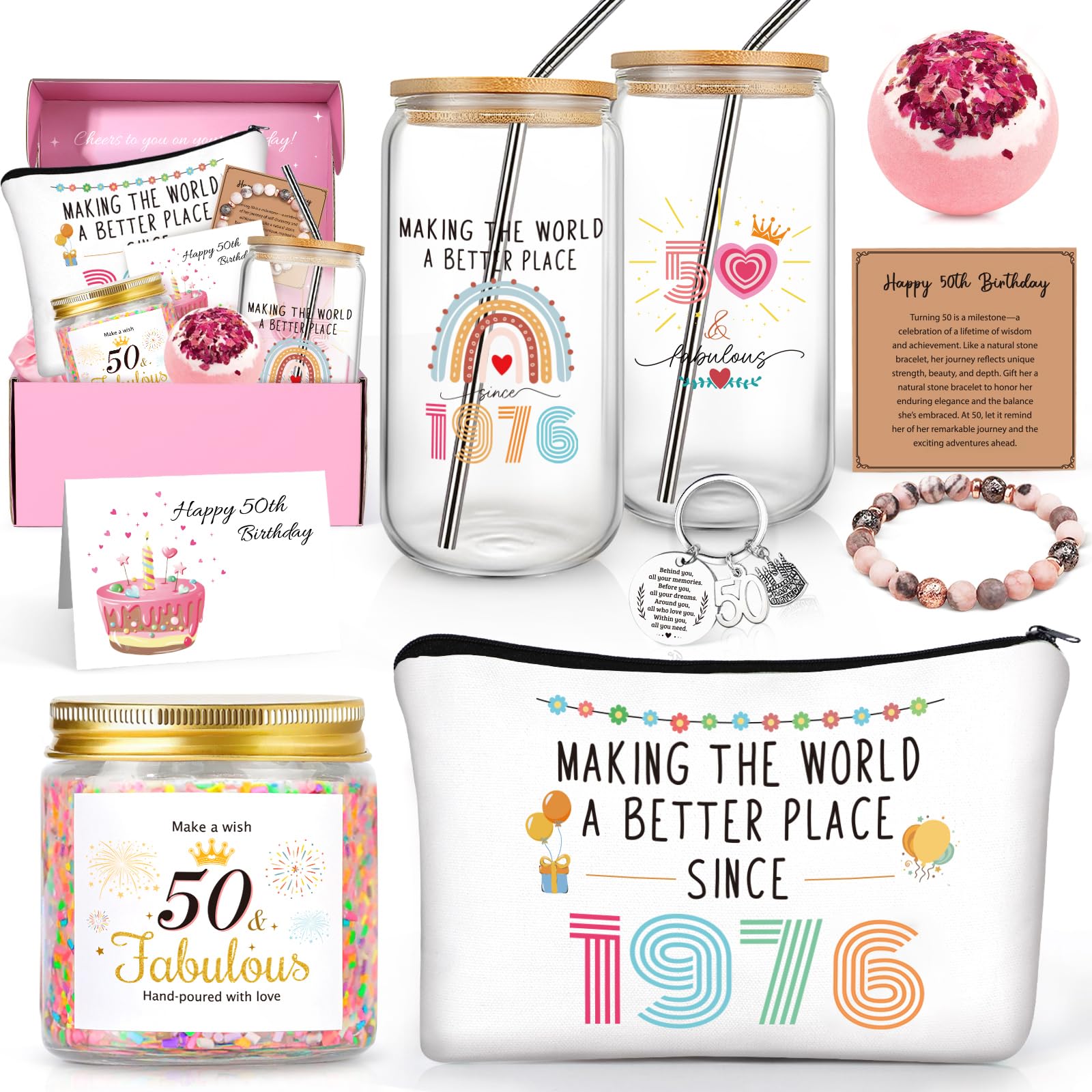 Frerdui 50th birthday gifts for her women box with glass and bracelet