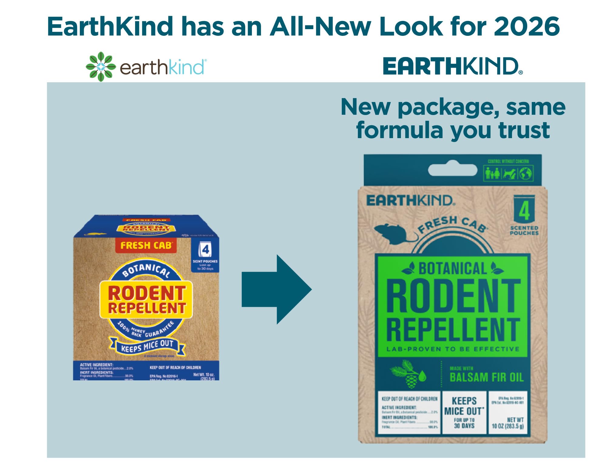 Fresh Cab rodent repellent with EPA registration and pouches