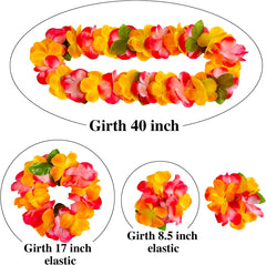 Bright colored leis with green leaves for luau decor