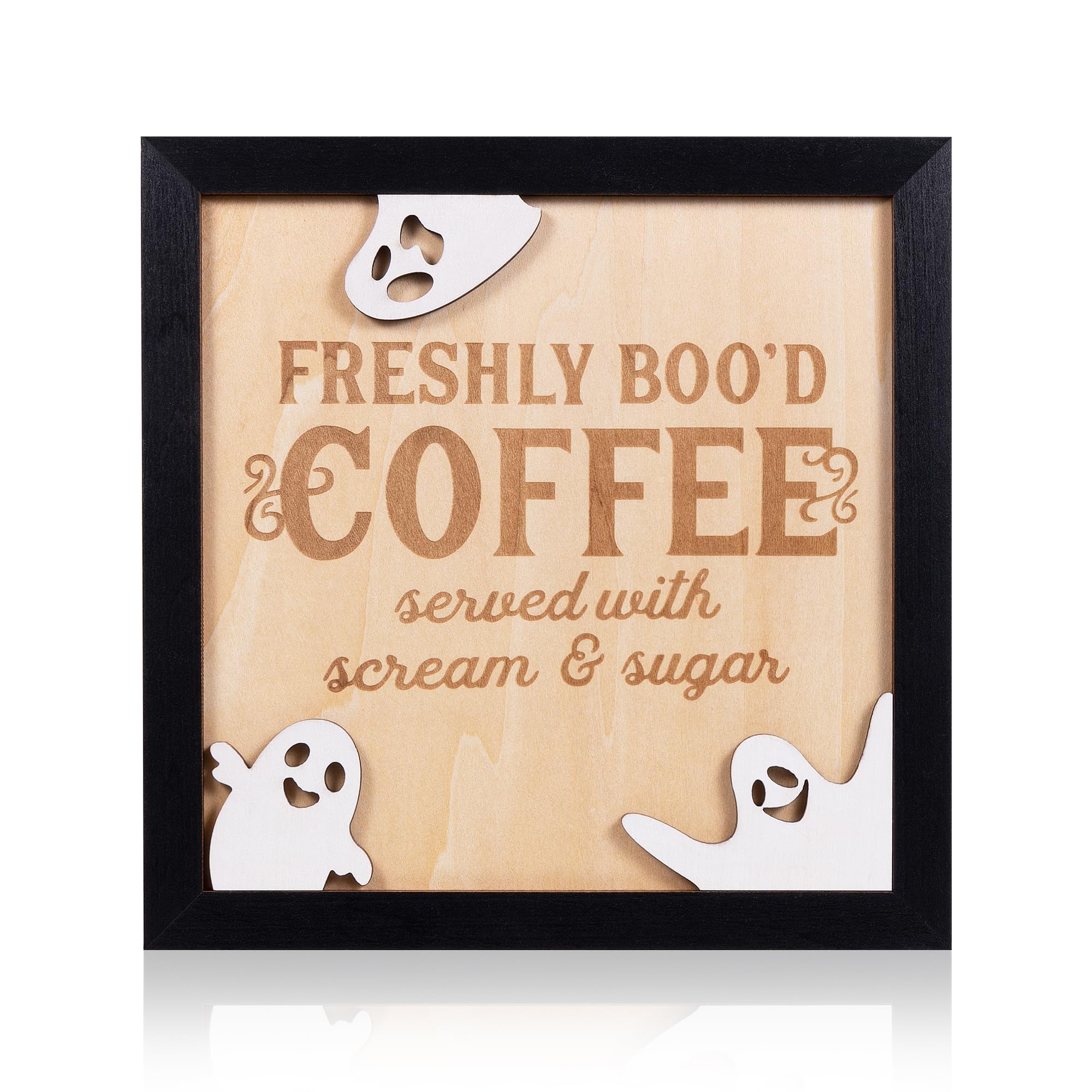Freshly Boo’d Coffee sign on wooden stand 8x8 inches