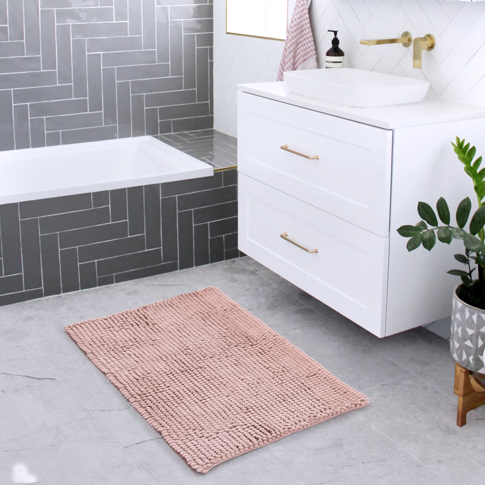 Non-slip chenille bath mat 24x17 by FRESHMINT