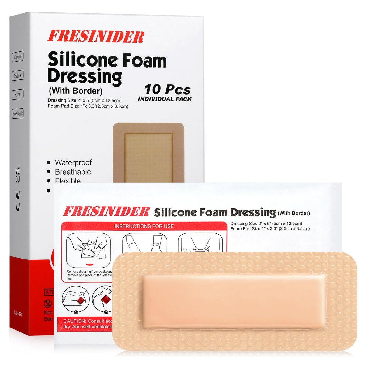 FRESINIDER 2x5 silicone foam wound dressing with border