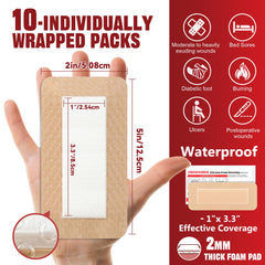 Pack of 10 silicone foam wound dressings 2x5