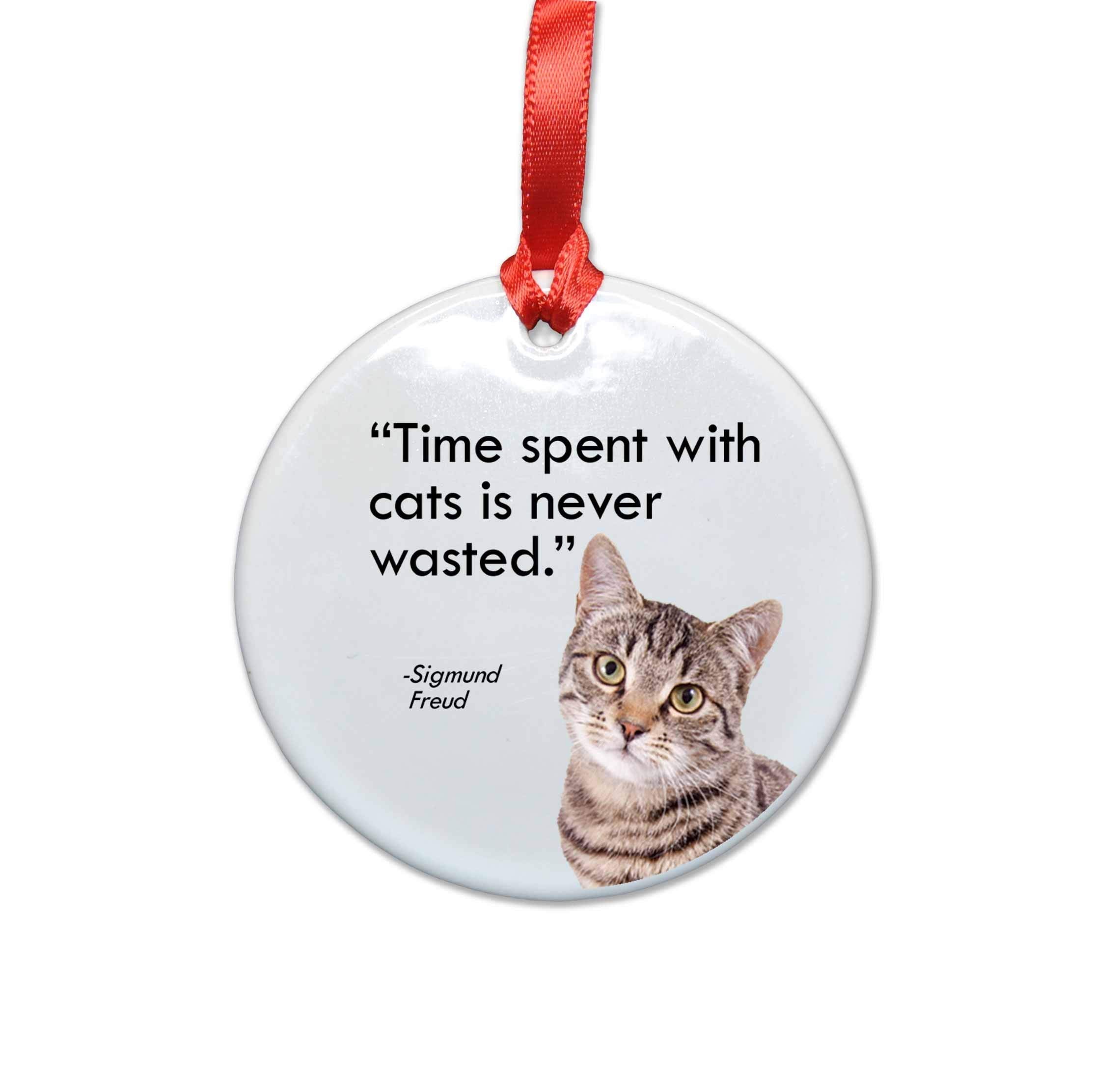 Freud and Cats Quote Ceramic Christmas Ornament 2.85 inch diameter round white ceramic