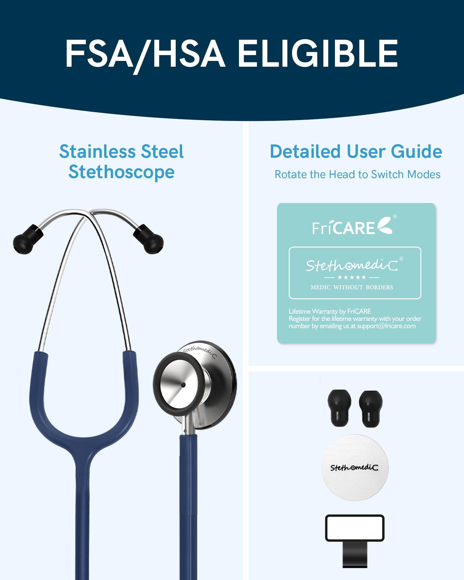 Lightweight 5.6 oz stethoscope FriCARE navy blue